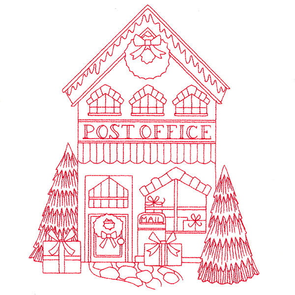 Christmas Village Scenes - Post Office (Redwork)