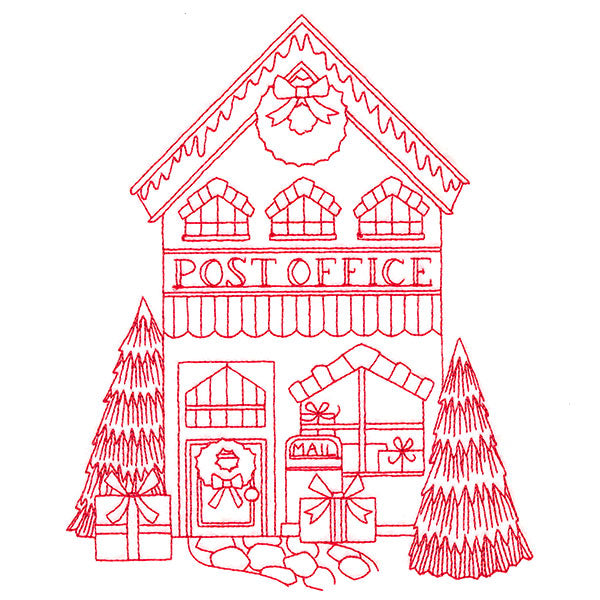 Christmas Village Scenes - Post Office (Redwork)