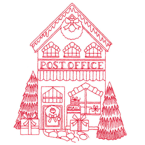 Christmas Village Scenes - Post Office (Redwork)