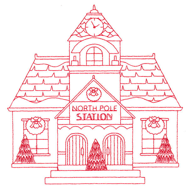Christmas Village Scenes - Train Station (Redwork)