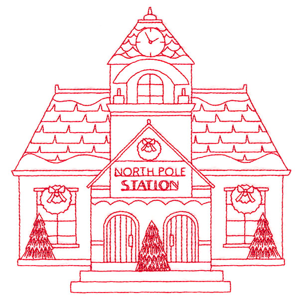 Christmas Village Scenes - Train Station (Redwork)