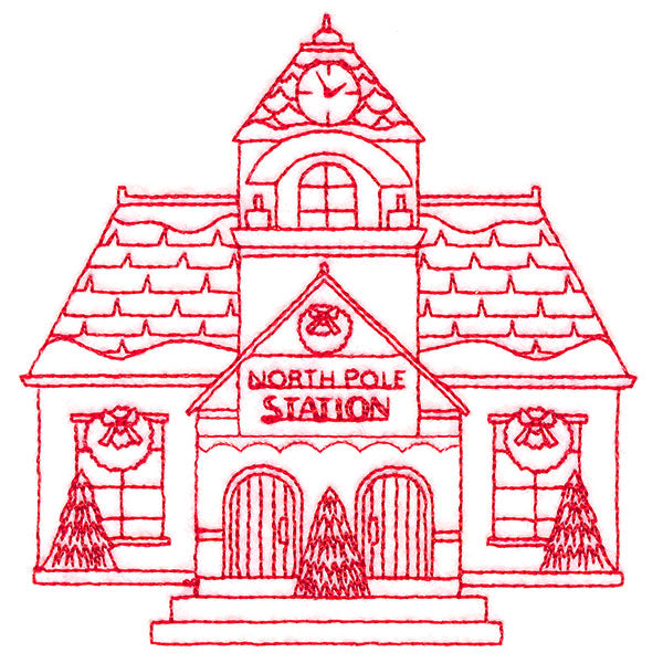 Christmas Village Scenes - Train Station (Redwork)