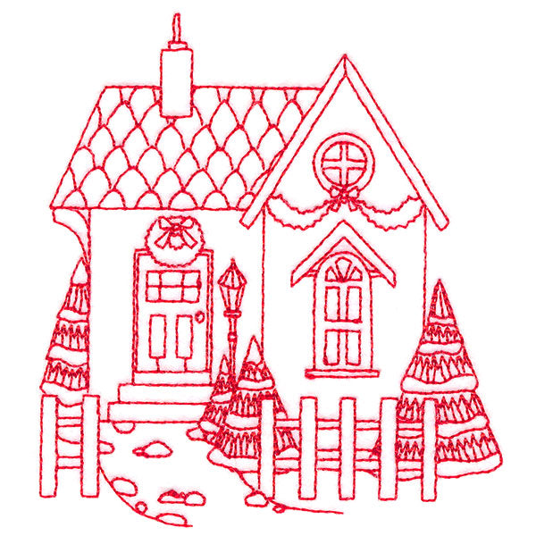 Christmas Village Scenes - Cozy Home (Redwork)