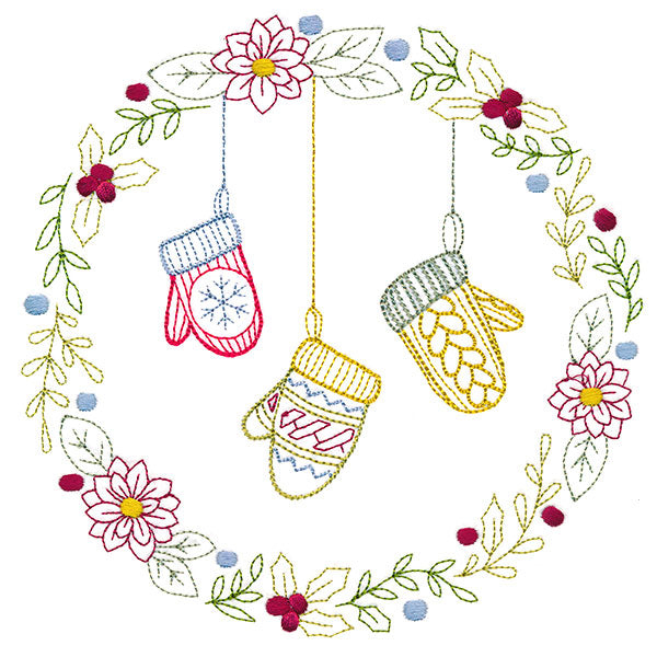 Christmas Botanicals Wreath with Mittens
