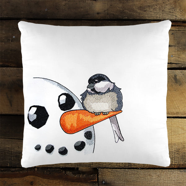 Sweet Peeking Snowman with Chickadee