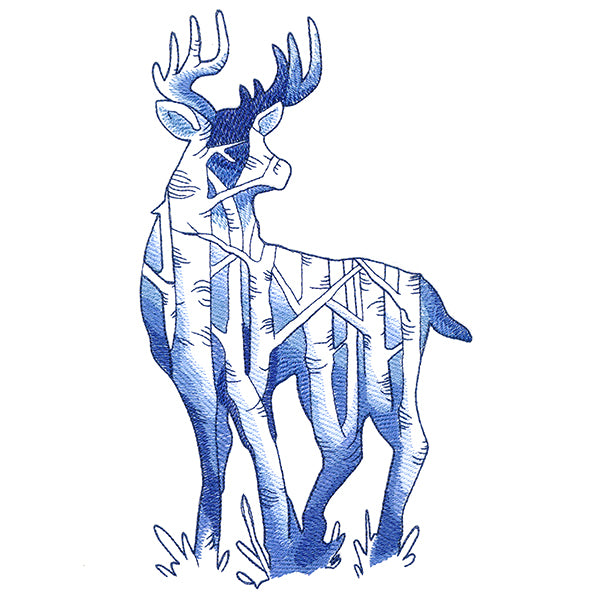 Birch Forest Deer Scene