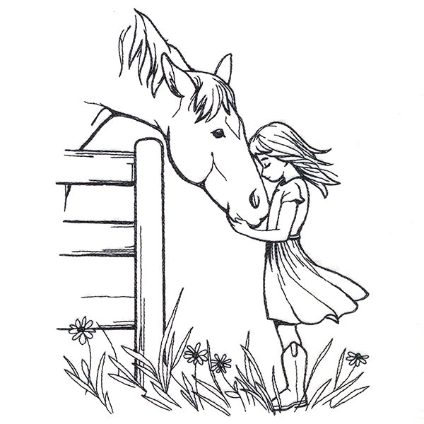 Farm Horse and Girl Friendship Scene