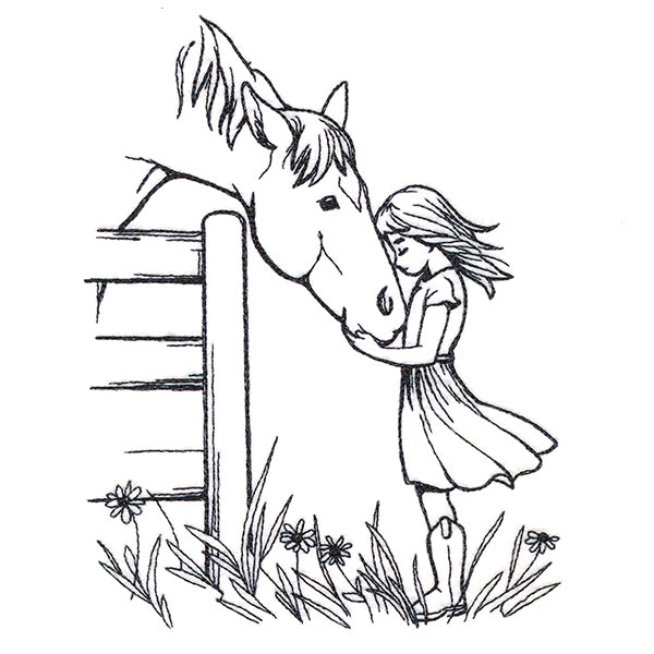 Farm Horse and Girl Friendship Scene