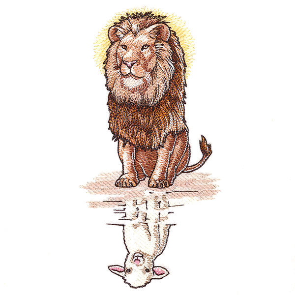 Majestic Lion and Lamb Reflection