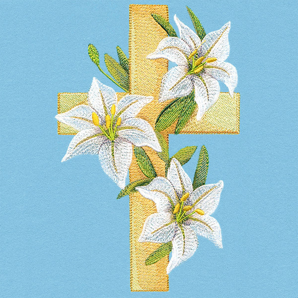 Elegant Lilies and Cross