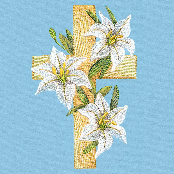 Elegant Lilies and Cross
