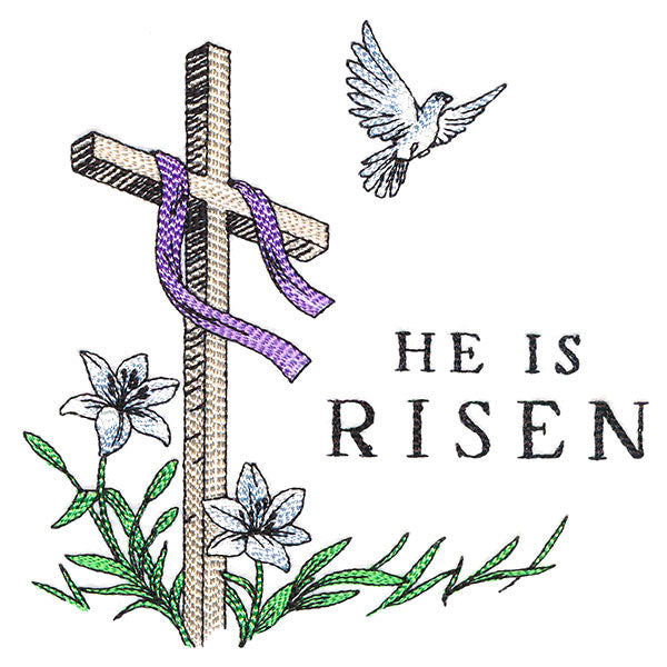 Elegant He is Risen Cross with Dove