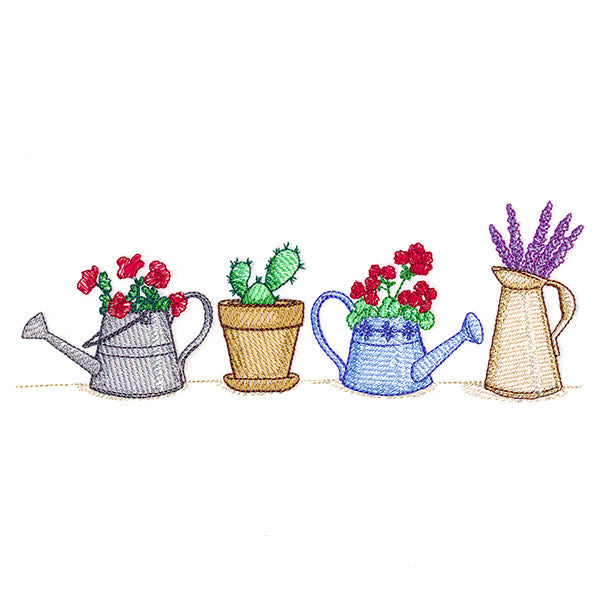 Garden Flowers Watering Can Border