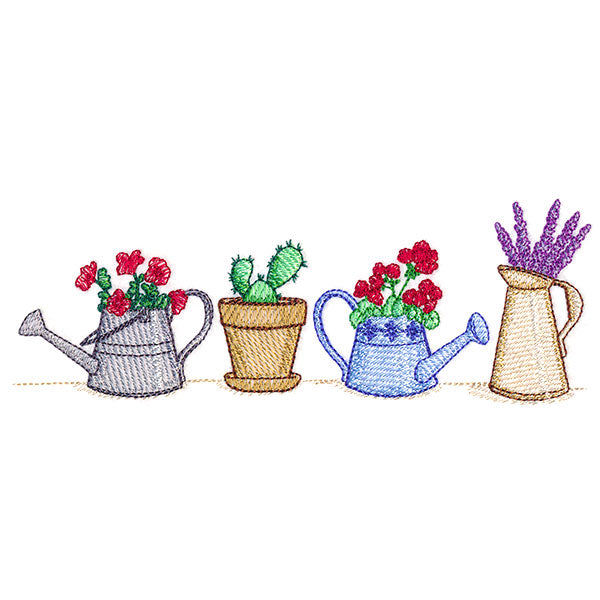 Garden Flowers Watering Can Border