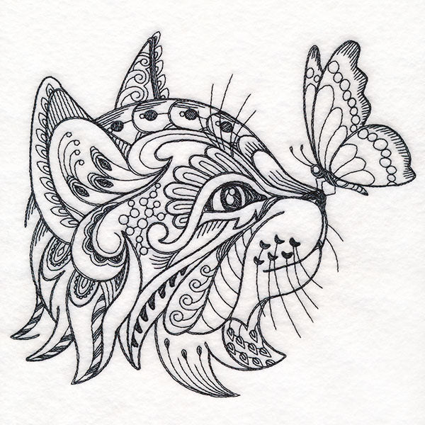 Doodle Treasure - Kitten and Butterfly (Blackwork)