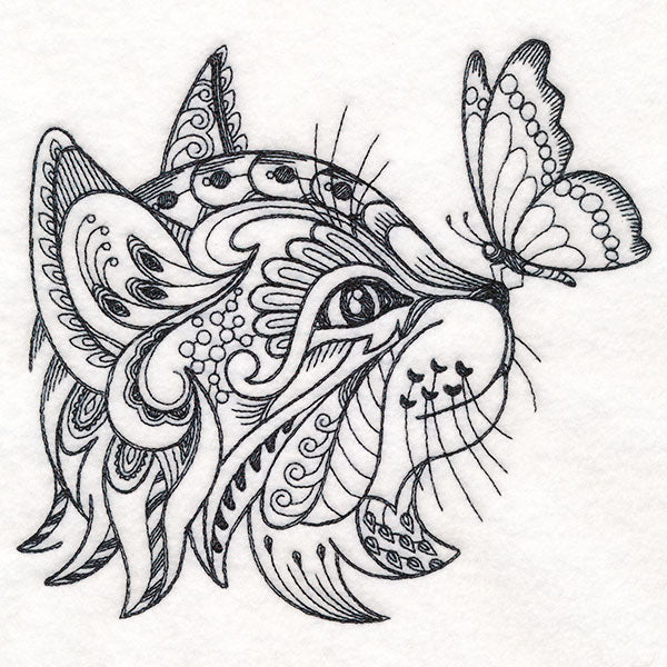 Doodle Treasure - Kitten and Butterfly (Blackwork)