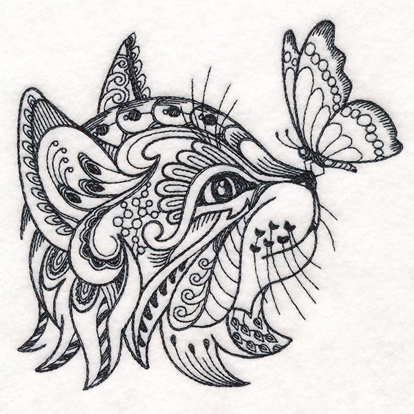 Doodle Treasure - Kitten and Butterfly (Blackwork)