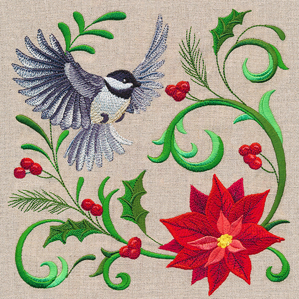 Chickadee and Poinsettia Feature