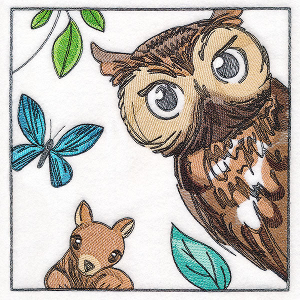 Woodland Animal Friends Window Scene - Owl & Squirrel