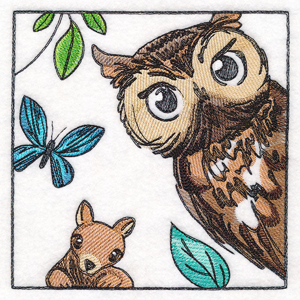 Woodland Animal Friends Window Scene - Owl & Squirrel