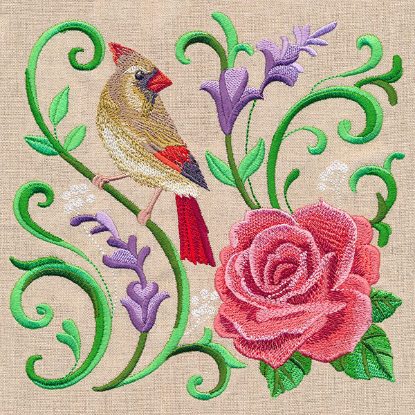 Living Ironwork in Bloom with Cardinal