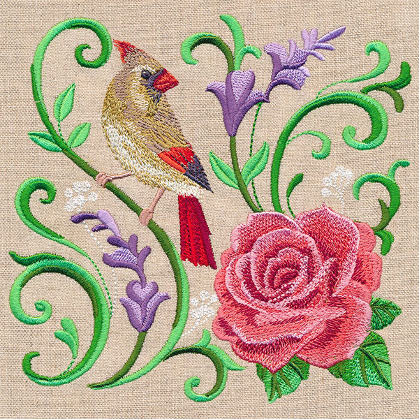 Living Ironwork in Bloom with Cardinal