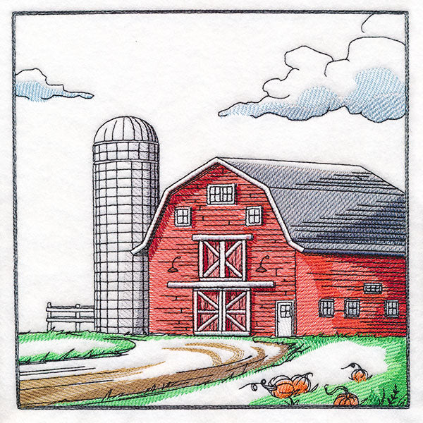 Fall on the Farm Scene - Barn and Silo