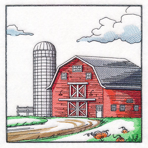 Fall on the Farm Scene - Barn and Silo