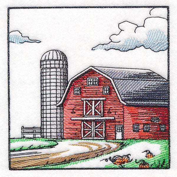 Fall on the Farm Scene - Barn and Silo