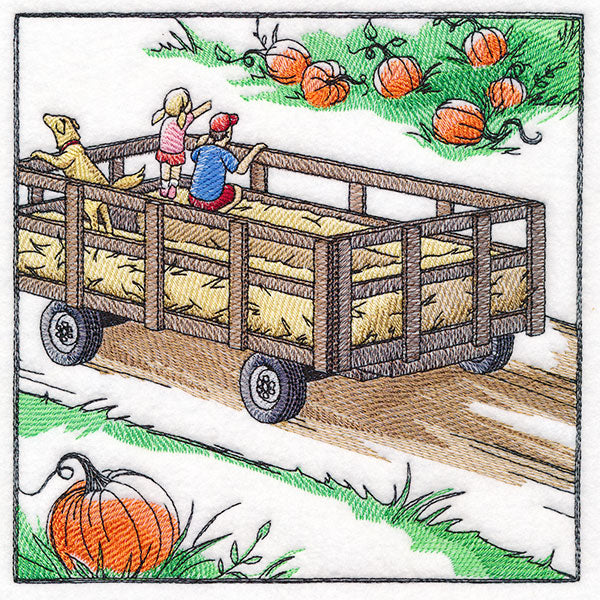 Fall on the Farm Scene - Hay Ride Wagon