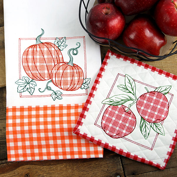 Retro Gingham Fruit -Apples