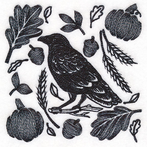 Raven in Fall Flourishes Square