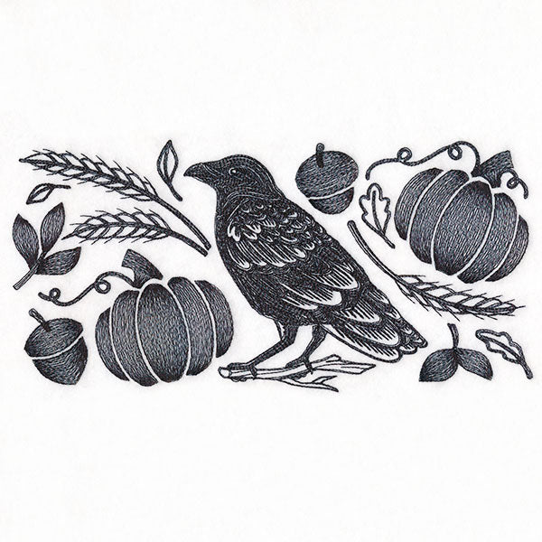 Raven in Fall Flourishes Border
