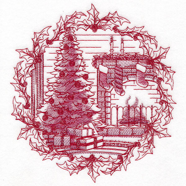 Toile a Goodnight Christmas Scene Etching