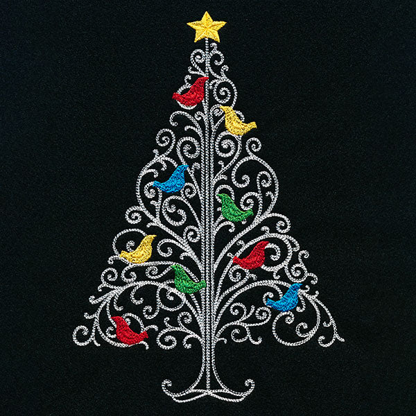 Fancy Filigree and Birds Christmas Tree