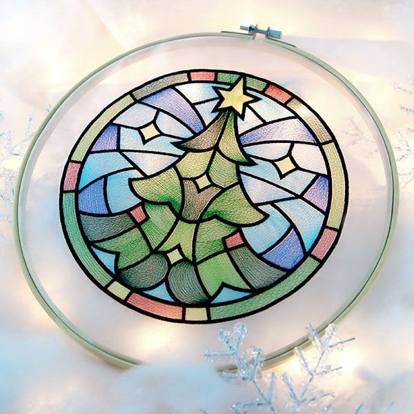 'Tis the Season Stained Glass Circle - Christmas Tree