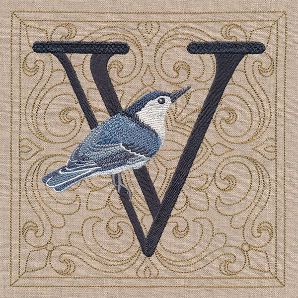 For the Love of Birds Square - Letter V & Nuthatch