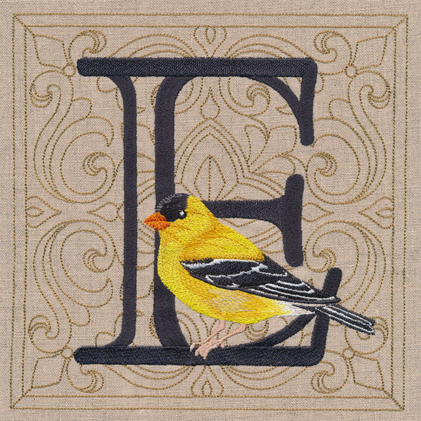 For the Love of Birds Square - Letter E & Goldfinch