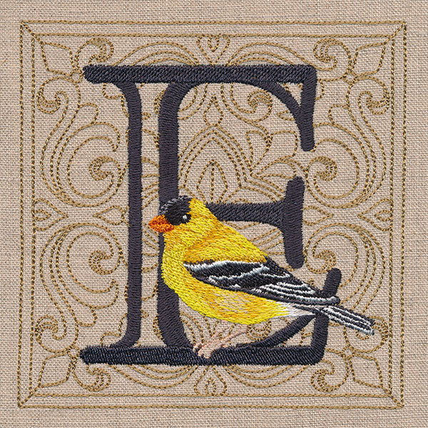 For the Love of Birds Square - Letter E & Goldfinch