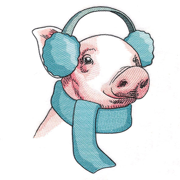 Bundled Up for Winter - Pig