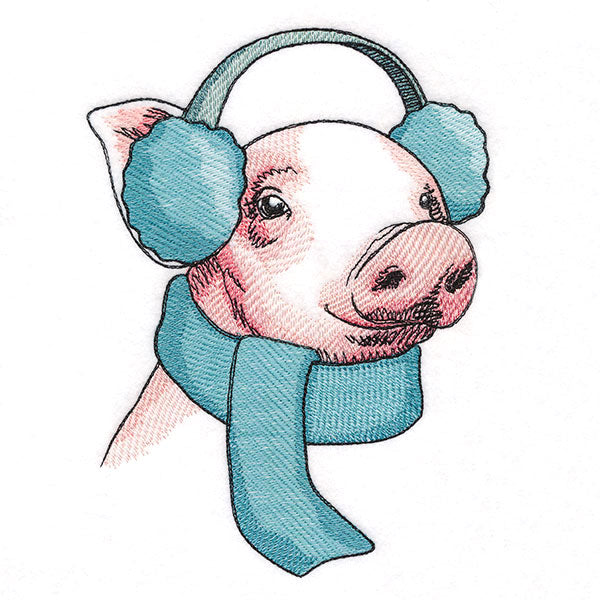 Bundled Up for Winter - Pig