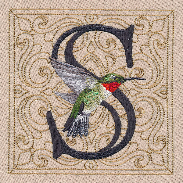 For the Love of Spring Birds Square - Letter S and Ruby Throated Hummingbird