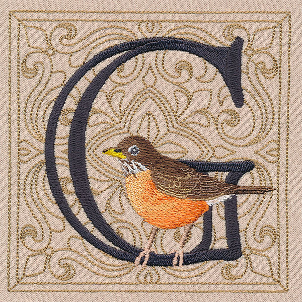 For the Love of Spring Birds Square - Letter G and Robin