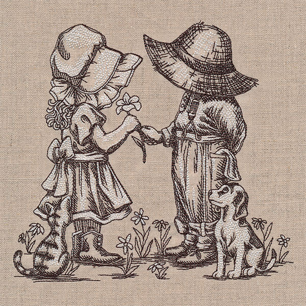 Sweet Nostalgia Sunbonnet Sue & Fisherman Fred Scene