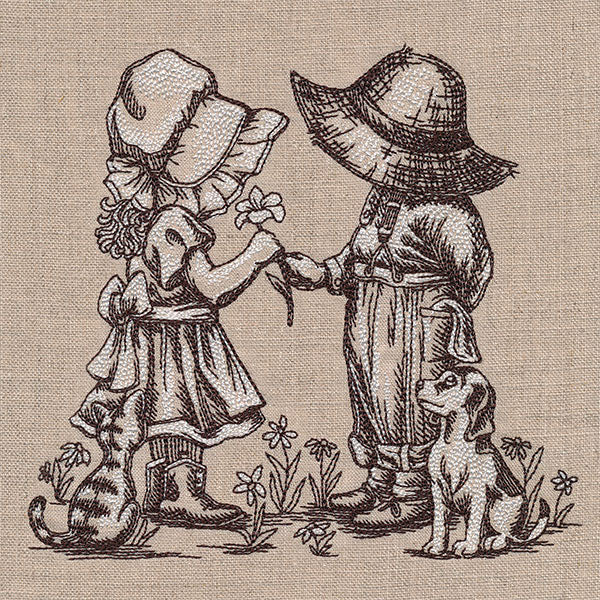 Sweet Nostalgia Sunbonnet Sue & Fisherman Fred Scene
