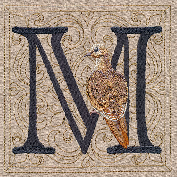 For the Love of Birds Square - Letter M and Mourning Dove