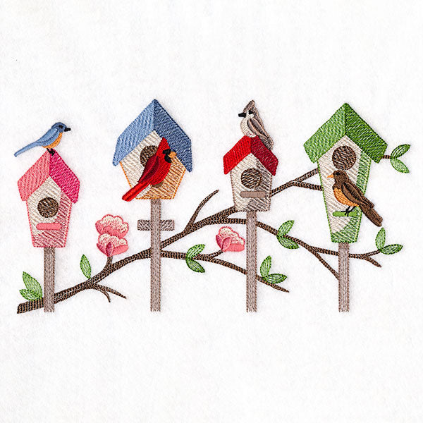 Birdhouses & Branching Spring Blooms Border