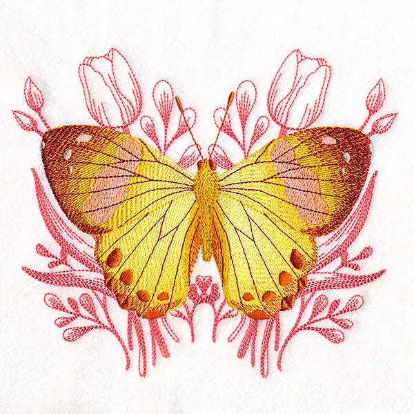 Harlequin Metalmark Butterfly and Tulips