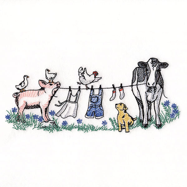 Laundry Day Farm Animals Clothesline