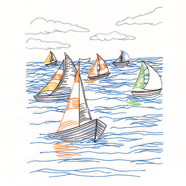 Sailboats in the Regatta Oceanside Etching Scene